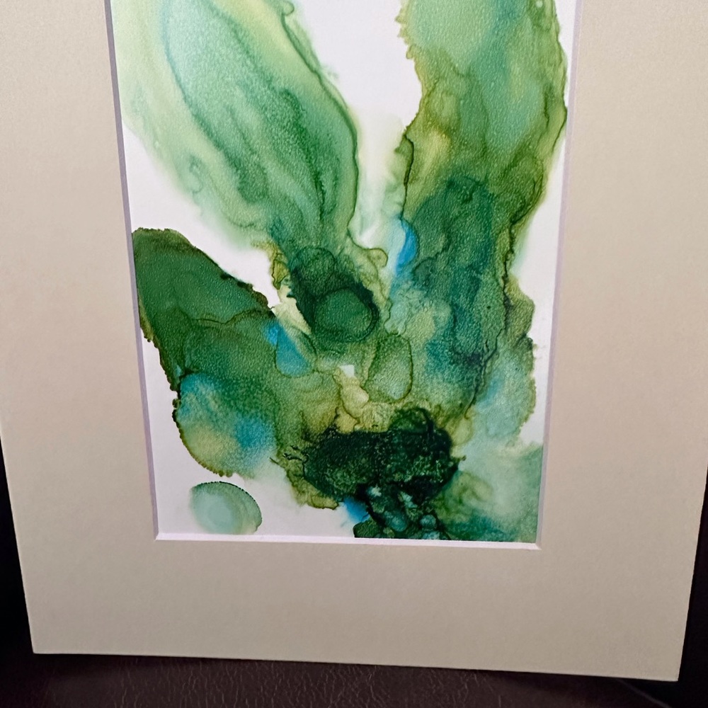 Hand crafted one of a kind wall decor shades of green alcohol ink painting - Picture 5 of 6